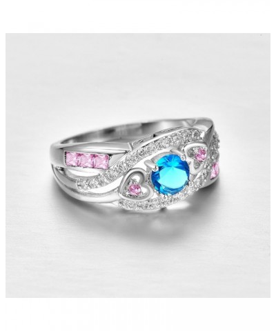 Silver Plated Round Cut Created Ruby Spinel Blue Sapphire CZ Cubic Zirconia Filled Halo Wedding Engagement Band Elegant Women...