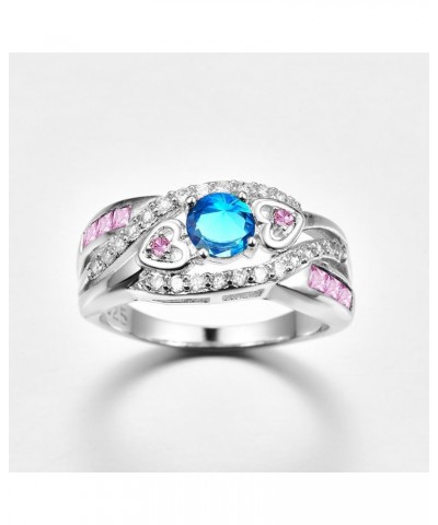 Silver Plated Round Cut Created Ruby Spinel Blue Sapphire CZ Cubic Zirconia Filled Halo Wedding Engagement Band Elegant Women...