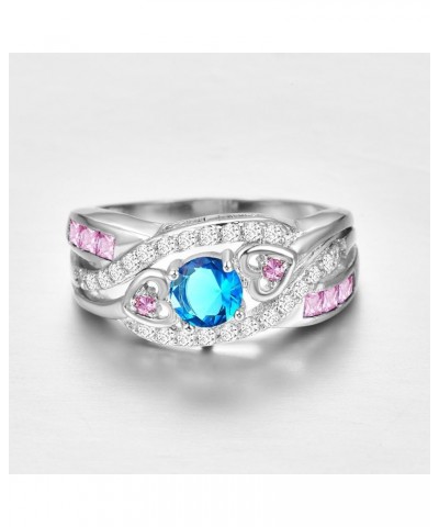 Silver Plated Round Cut Created Ruby Spinel Blue Sapphire CZ Cubic Zirconia Filled Halo Wedding Engagement Band Elegant Women...