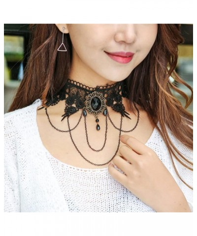 Black Choker Necklace for Women Girls Goth Lace Choker Set Punk Pendant Necklace B-Black $7.07 Necklaces