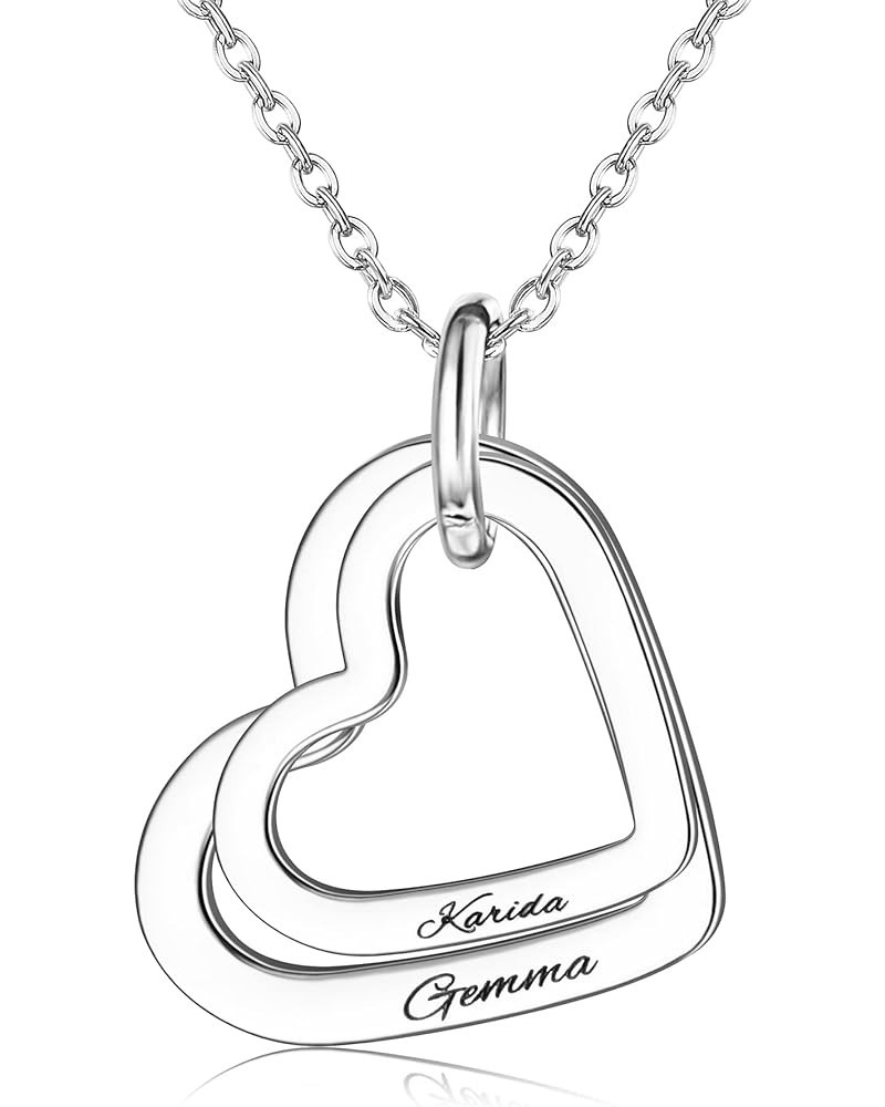 S925 Sterling Silver Mother Necklace with 2-4 Names Personalized Love Heart Necklace with Kids Names as for Women Mother Neck...