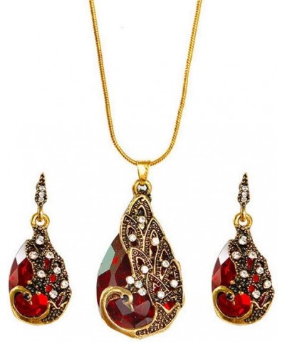 Peacock Water Drop Necklace Earrings Set Shining Bridal Wedding Dress Accessories Jewelry Set red $5.96 Jewelry Sets