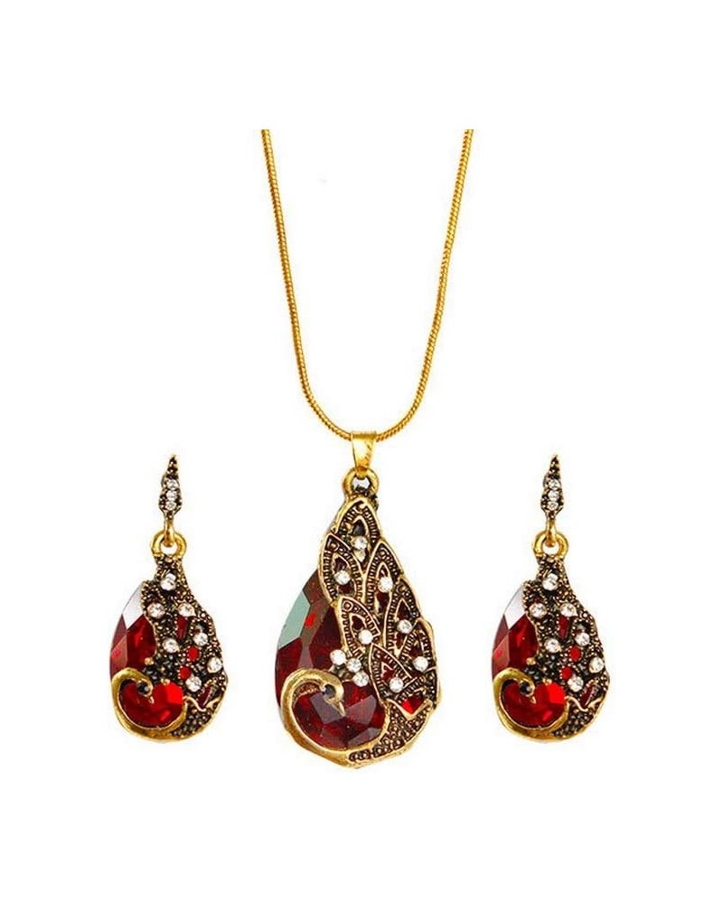 Peacock Water Drop Necklace Earrings Set Shining Bridal Wedding Dress Accessories Jewelry Set red $5.96 Jewelry Sets