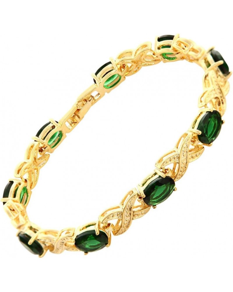 XOXO Link Tennis Bracelet & Oval Cut CZ [5 Colors available] in Gold Plated, 7 Green $8.24 Bracelets