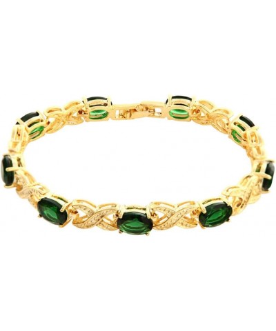 XOXO Link Tennis Bracelet & Oval Cut CZ [5 Colors available] in Gold Plated, 7 Green $8.24 Bracelets