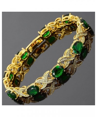 XOXO Link Tennis Bracelet & Oval Cut CZ [5 Colors available] in Gold Plated, 7 Green $8.24 Bracelets