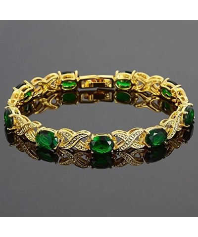 XOXO Link Tennis Bracelet & Oval Cut CZ [5 Colors available] in Gold Plated, 7 Green $8.24 Bracelets