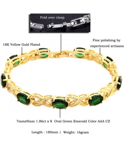 XOXO Link Tennis Bracelet & Oval Cut CZ [5 Colors available] in Gold Plated, 7 Green $8.24 Bracelets