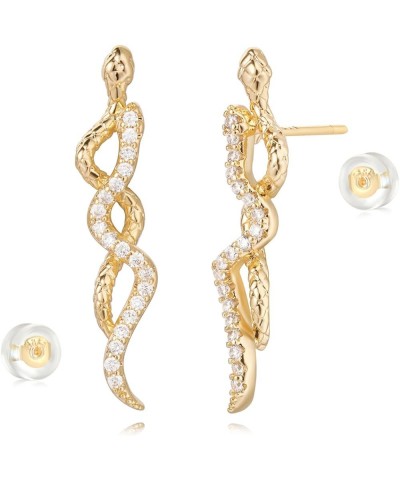 Women Snake Earrings Gold Stud Serpent 14K Gold Filled Small Simple Hypoallergenic Everyday Jewelry Double Infinity CZ $10.39...