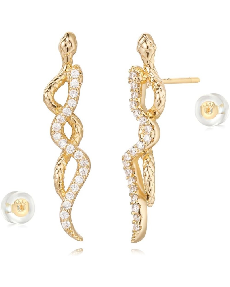 Women Snake Earrings Gold Stud Serpent 14K Gold Filled Small Simple Hypoallergenic Everyday Jewelry Double Infinity CZ $10.39...