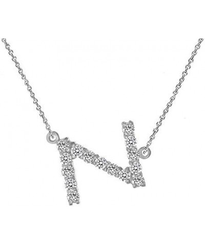 Solid 14k White Gold CZ Personalized Alphabet A-Z Initial Sideways Letter Necklace 16.0 Inches Z $63.55 Necklaces