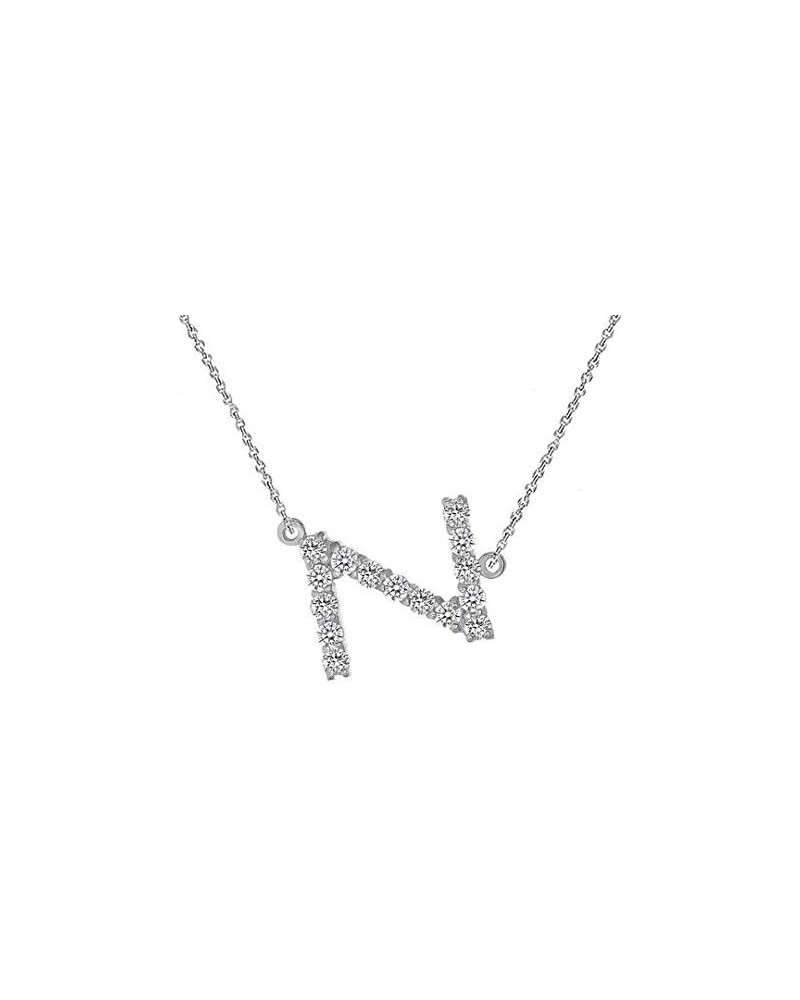 Solid 14k White Gold CZ Personalized Alphabet A-Z Initial Sideways Letter Necklace 16.0 Inches Z $63.55 Necklaces