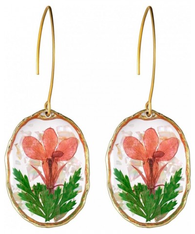 Multicolor Flowers Dried Natural Real Flowers Oval Shaped Simulated Resin Drop Dangle Hook Earrings Red $7.27 Earrings