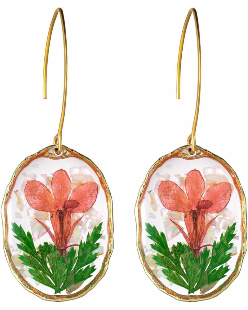 Multicolor Flowers Dried Natural Real Flowers Oval Shaped Simulated Resin Drop Dangle Hook Earrings Red $7.27 Earrings