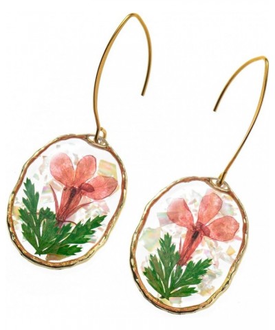 Multicolor Flowers Dried Natural Real Flowers Oval Shaped Simulated Resin Drop Dangle Hook Earrings Red $7.27 Earrings