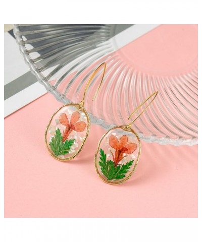 Multicolor Flowers Dried Natural Real Flowers Oval Shaped Simulated Resin Drop Dangle Hook Earrings Red $7.27 Earrings