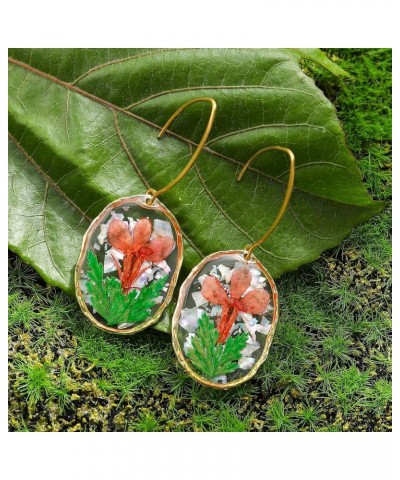 Multicolor Flowers Dried Natural Real Flowers Oval Shaped Simulated Resin Drop Dangle Hook Earrings Red $7.27 Earrings