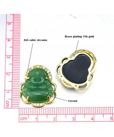 18k Gold Plated Laughing Buddha Ring Green Jade Cubic Zirconia Gemstone Open Cuff Adjustable Lucky Amulet Jewelry for Women M...