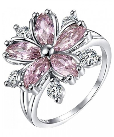 Women Simulated Diamond Flower Ring Pink Crystal Party Ring Elegant Jewelry (A, 9) Pink,Purple,Rose Gold,White 10 $5.81 Rings