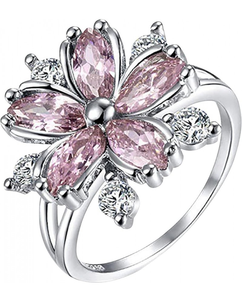 Women Simulated Diamond Flower Ring Pink Crystal Party Ring Elegant Jewelry (A, 9) Pink,Purple,Rose Gold,White 10 $5.81 Rings