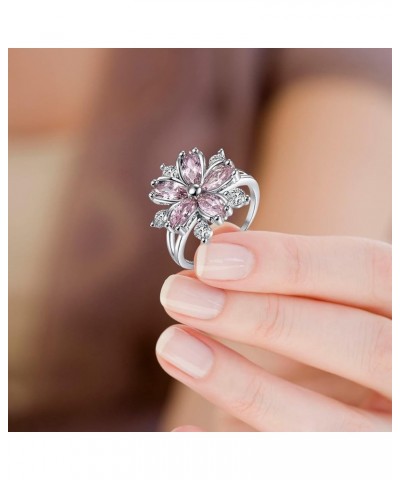 Women Simulated Diamond Flower Ring Pink Crystal Party Ring Elegant Jewelry (A, 9) Pink,Purple,Rose Gold,White 10 $5.81 Rings