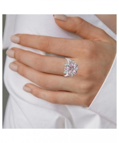 Women Simulated Diamond Flower Ring Pink Crystal Party Ring Elegant Jewelry (A, 9) Pink,Purple,Rose Gold,White 10 $5.81 Rings