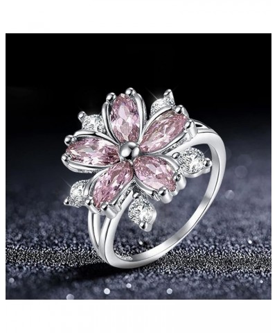 Women Simulated Diamond Flower Ring Pink Crystal Party Ring Elegant Jewelry (A, 9) Pink,Purple,Rose Gold,White 10 $5.81 Rings