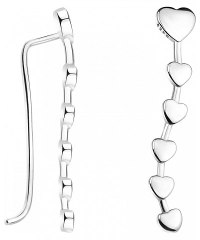 Women's Earrings 925 Silver - Heart Ear Climbers - 20715 $14.24 Earrings