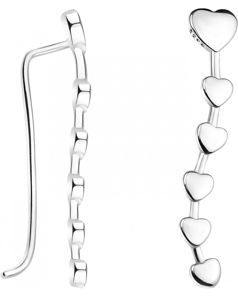 Women's Earrings 925 Silver - Heart Ear Climbers - 20715 $14.24 Earrings