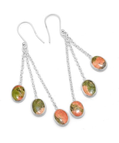 Choose Your Color Sterling Silver Long Drop And Dangle Earring For Women & Girls unakite $16.52 Earrings