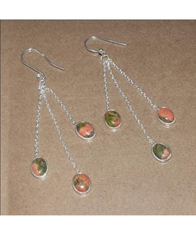 Choose Your Color Sterling Silver Long Drop And Dangle Earring For Women & Girls unakite $16.52 Earrings