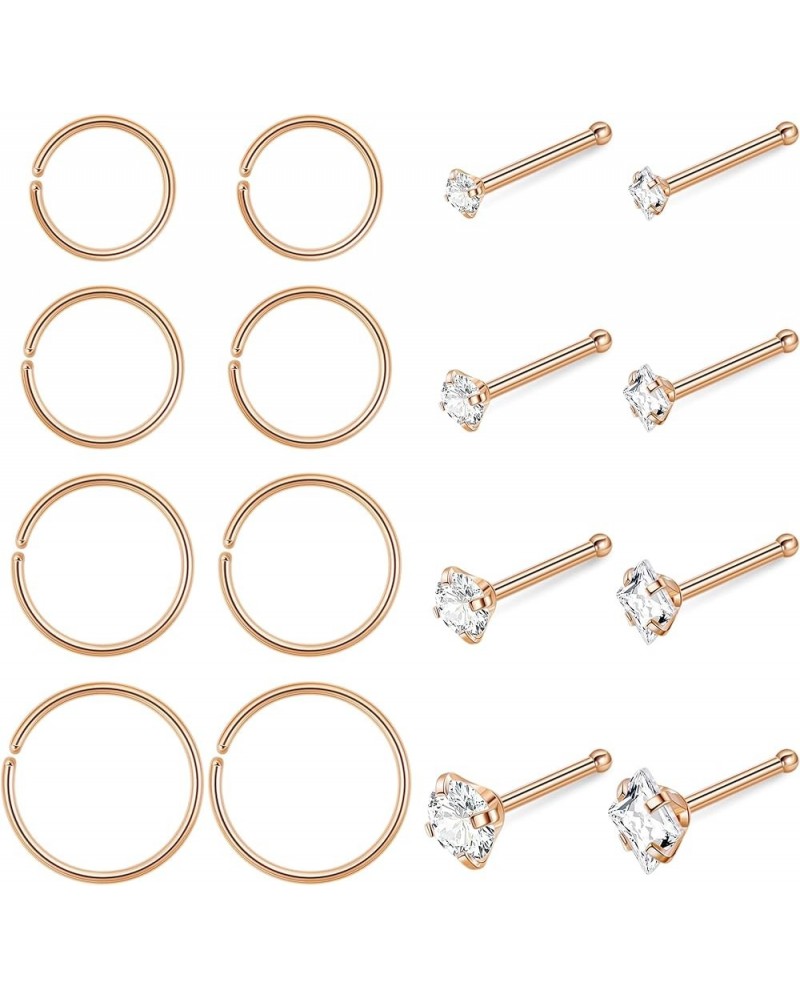 16PCS 20G 22G 316L Stainless Steel Nose Rings for Women Men L Screw Bone Shaped CZ Nose Studs Nose Rings Hoops Nose Piercing ...