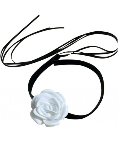 Black White Camellia Flower Adujstable Choker Elegant Black Velvet Rope Necklace Bracelet for Women Girls Gift for Party Anni...