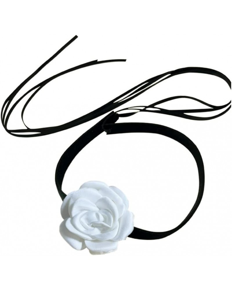 Black White Camellia Flower Adujstable Choker Elegant Black Velvet Rope Necklace Bracelet for Women Girls Gift for Party Anni...