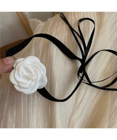 Black White Camellia Flower Adujstable Choker Elegant Black Velvet Rope Necklace Bracelet for Women Girls Gift for Party Anni...