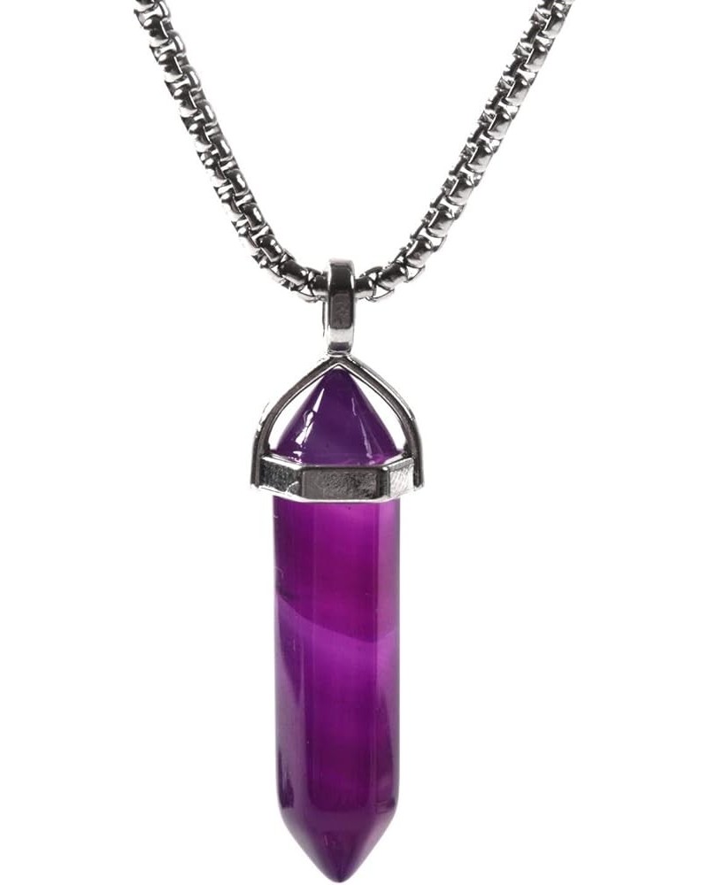 Hexagonal Pointed Reiki Chakra Pendant Stainless Steel Chain Necklace 20" Iron Gift Box Dyed Purple Agate $6.47 Necklaces