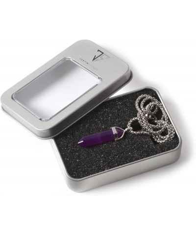 Hexagonal Pointed Reiki Chakra Pendant Stainless Steel Chain Necklace 20" Iron Gift Box Dyed Purple Agate $6.47 Necklaces