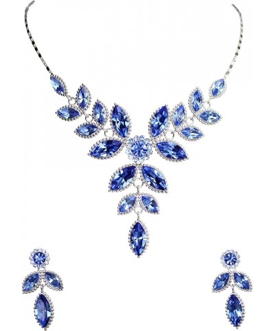 Gorgeous Rhinestone Crystal Floral Necklace Earrings Set Blue $19.49 Jewelry Sets