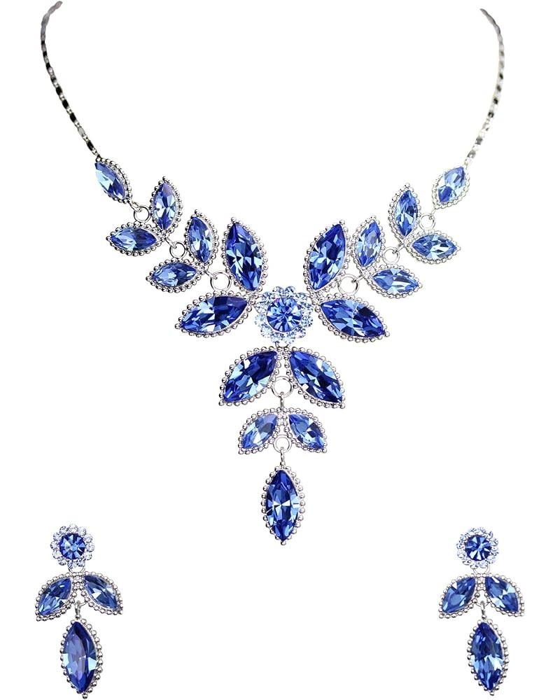 Gorgeous Rhinestone Crystal Floral Necklace Earrings Set Blue $19.49 Jewelry Sets