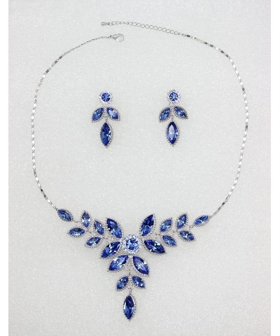 Gorgeous Rhinestone Crystal Floral Necklace Earrings Set Blue $19.49 Jewelry Sets