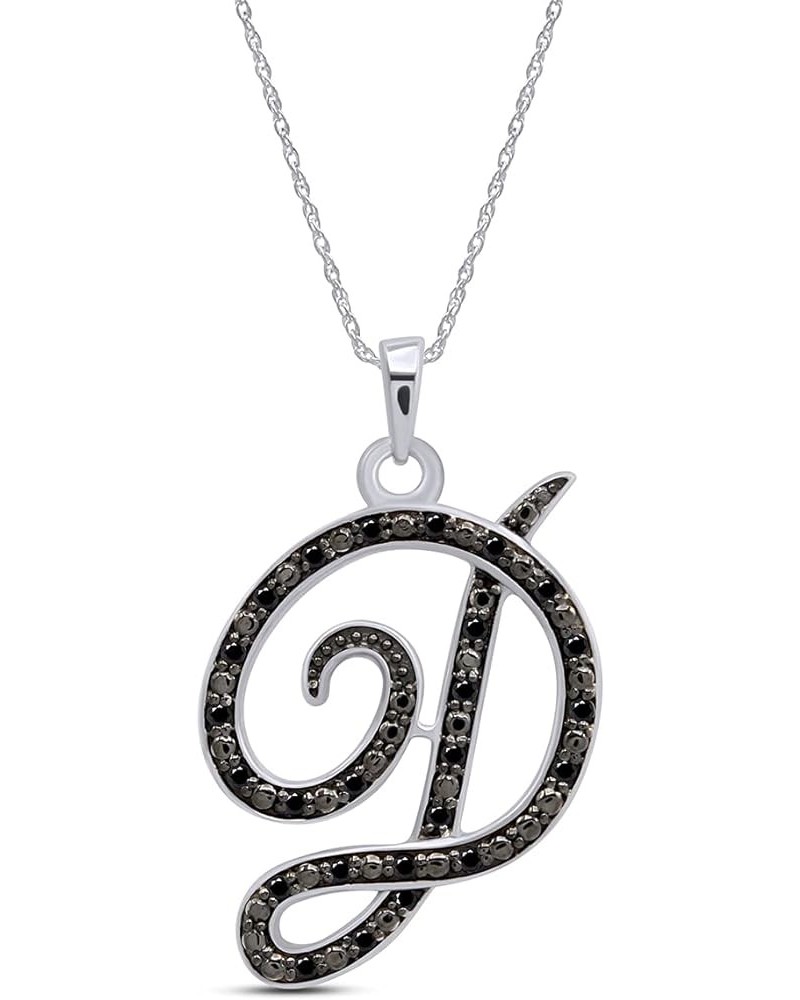 Black Natural Diamond Initial Letter Pendant Necklace in 14k Gold Over Sterling Silver (0.25 Ct) "D" - Initial Pendant $55.75...