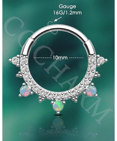 16G Opal Septum Ring Silver Flower Septum Jewelry Sparkly Helix Daith Earrings Stainless Steel Daith Piercing Jewelry Silver-...