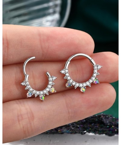 16G Opal Septum Ring Silver Flower Septum Jewelry Sparkly Helix Daith Earrings Stainless Steel Daith Piercing Jewelry Silver-...