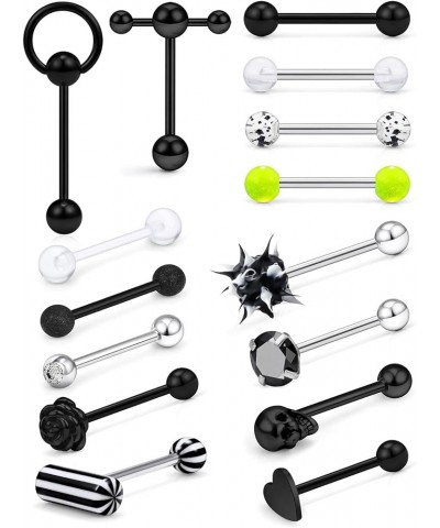 14G Surgical Steel Tongue Rings for Women Men Teaser Double Barbell with Slave Ring Skull/Flower/Silicone Soft Spike Ball/CZ/...