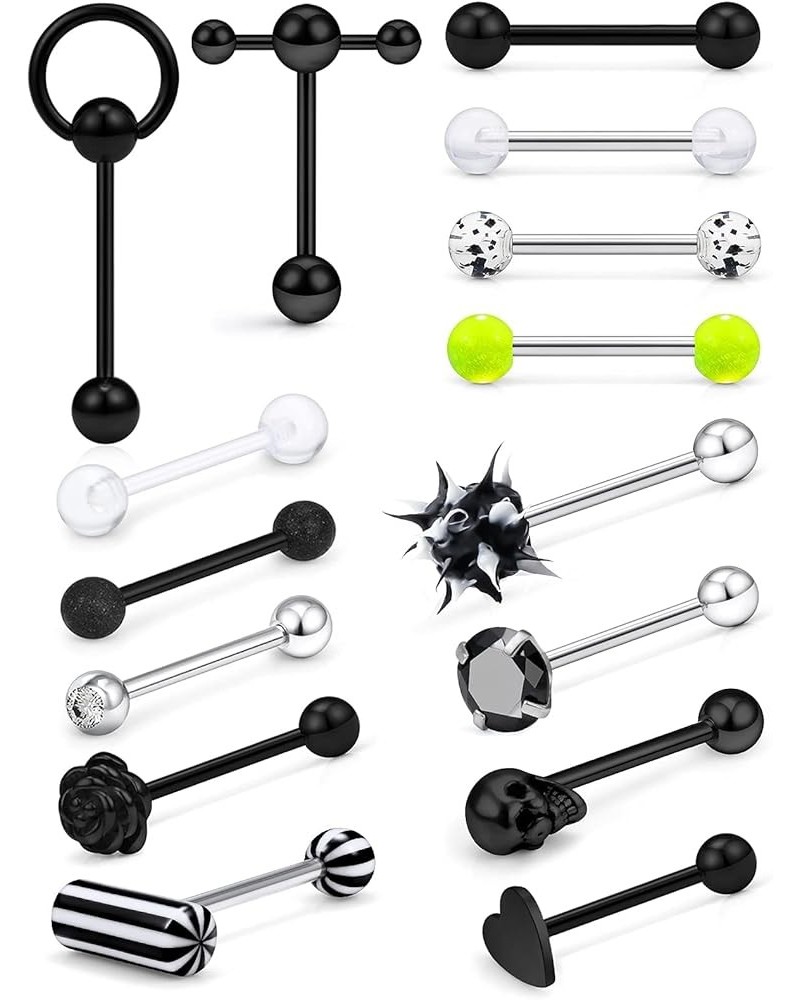 14G Surgical Steel Tongue Rings for Women Men Teaser Double Barbell with Slave Ring Skull/Flower/Silicone Soft Spike Ball/CZ/...