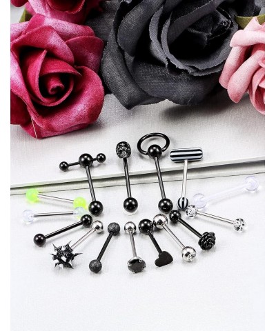 14G Surgical Steel Tongue Rings for Women Men Teaser Double Barbell with Slave Ring Skull/Flower/Silicone Soft Spike Ball/CZ/...