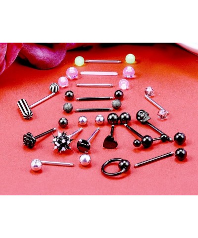 14G Surgical Steel Tongue Rings for Women Men Teaser Double Barbell with Slave Ring Skull/Flower/Silicone Soft Spike Ball/CZ/...