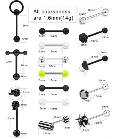 14G Surgical Steel Tongue Rings for Women Men Teaser Double Barbell with Slave Ring Skull/Flower/Silicone Soft Spike Ball/CZ/...