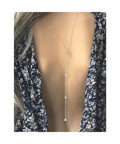 Boho Crystal Back Necklace Long Cz Backdrop Necklace Gold Crystal Lariat Y Necklace Rhinestone Back Chain Necklace Long Cz We...