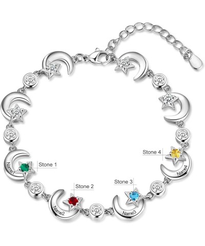 Custom Birthstones Bracelets for Women Personalized Mom Charm Bangle Bracelet Engraved 2-7 Name&Birthstones Chain Length 6.4"...